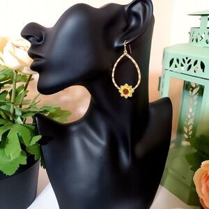 𝅺sunflower Druzy Goldtone Teardrop Earrings